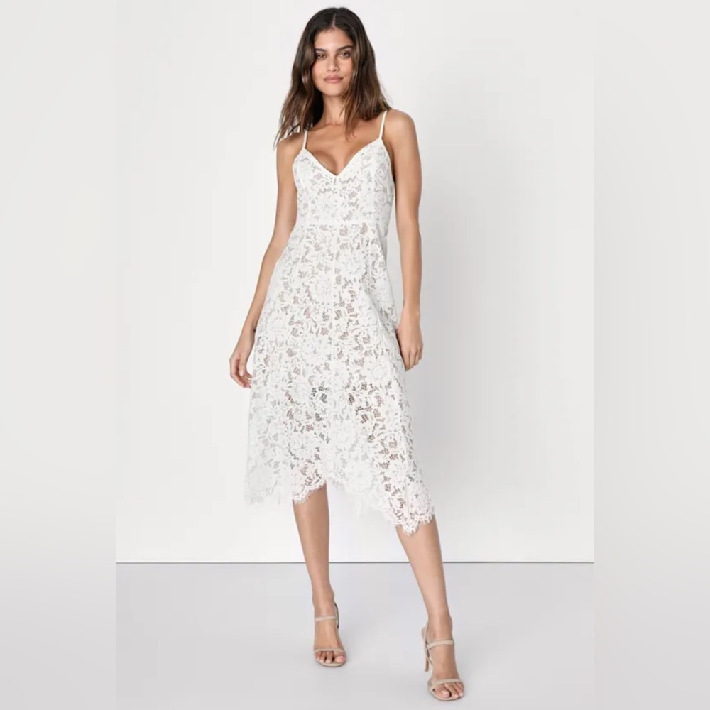 Lulus One Wish White Lace Midi Dress